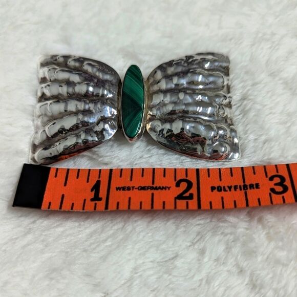 Vintage 70's Sterling Silver & Malachite Brooche w/ Earrings (plz read descrp) - Picture 4 of 13